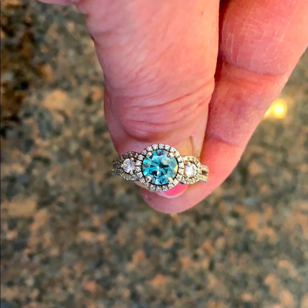 Blue/Green Moissanite Diamond Ring